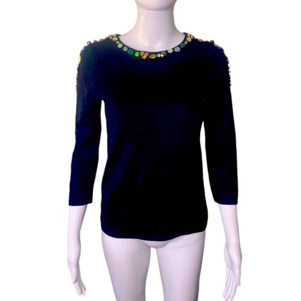 J. Crew Jeweled Collar Wool Blend Blue 3/4 Sleeve Sweater Women’s Size XXS